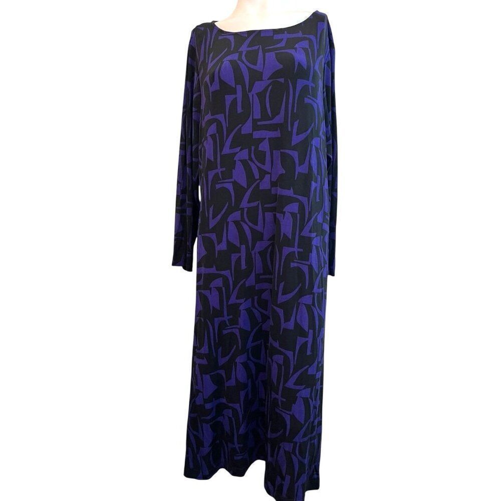 Chicos Travelers XXL Abstract Print A line Midi Dress Purple Black.NWT $129